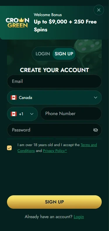 How to Register at Crowngreen Casino?